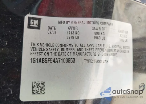 2010 Chevrolet Cobalt Ls z USA, uszkodzony, nr VIN 1G1AB5F54A7109853